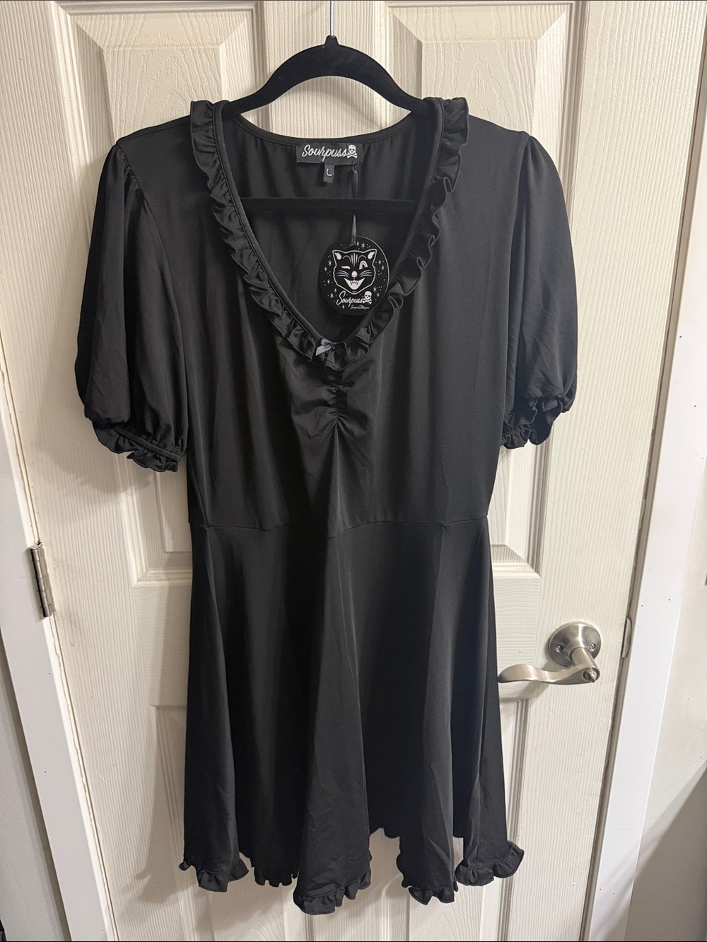 Sourpuss Black Ruffle V-Neck Swing Dress